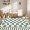 GarveeHome Sage Green Checkered Rug 57 Area Rugs for Living RoomNon-Slip Washable Rug Soft Low-Pile, Modern Farmhouse Geometric Rugs for Bedroom Dining Room