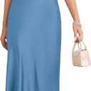 Women's Summer Satin Dress Elegant Cowl Neck Adjustable Spaghetti Strap Wedding Guest Cocktail Party Maxi Dresses (M)