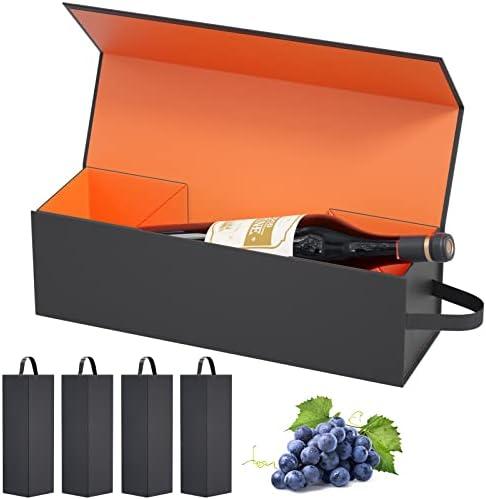 Wine Gift Boxes 12.8x3.8x3.8 in,Bottle Gift Boxes For Liquor Presents,For Wine and Champagne,Magnetic Collapsible Gift Box Wine Bottle Gift Packaging for Weddings,Anniversaries, Parties (Gold/5PCS)