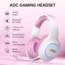 AOC Wireless Gaming Headphones with USB-C for PS5/4, Nintendo Switch, PC, Bluetooth 5.4 & 2.4GHz Gaming Headset with Noise Canceling Mic, RGB, 20ms Latency, 45H, 7.1 Virtual Surround- Pink