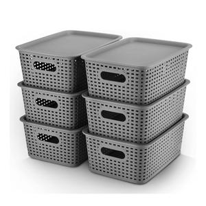 AREYZIN Plastic Storage Baskets Bins With Lid Organizing Container Lidded Knit Storage Organizer Bins for Shelves Drawers Desktop Closet Playroom Classroom Office, 6 Pack