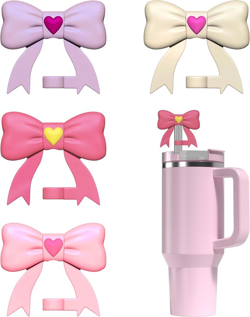 4 x 4Pcs Bow Straw Toppers for Stanley Cup 30&40Oz, 10mm Silicone Cute Straw Covers Cap for Stanley Cup Tumbler Accessories