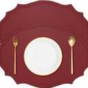 uxcell Leather Oval Placemats Set of 2, Washable Heat Resistant Table Placemats, Coffee Place Mat for Kitchen Restaurant Dining Room, Wine Red