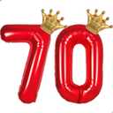 Red 70 Balloon Numbers 40 Inch Giant 70th Birthday Balloons, Helium Mylar Foil Number 70 Balloon for Red and Gold 39th Birthday Party Decorations Supplies for Men Woman, Crown Balloons