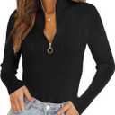 Klousilover Women's Fall Fashion 2023 Quarter Zip Long Sleeve Pullover Knitted Slim Fitting Sweater Tops, S