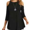 Afibi Womens Cold Shoulder 3/4 Sleeve Swing Tunic Tops for Leggings (X-Large, Black) (Black, XL)