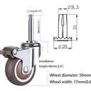 2 Inch Rubber Caster Wheel Set of 4with Brake with 5/16" x 1-1/2" (8 x 38mm) Stem and 20mm Dia Sockets, for Furniture Crib Trolley Dining Car Casters