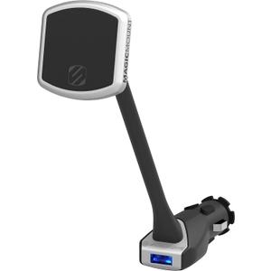 Scosche MP12V MagicMount Pro Magnetic Phone/GPS Car Mount 12W USB-A Power Outlet Cell Phone Charger, Cigarette Lighter Phone Holder, Compatible with Apple iPhone & More, Black/Silver