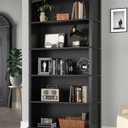 TVU 5-Tier Wooden Bookshelf, 31.5" W x 65" H 9.9" D Bookshelf with Storage, Floor Standing Modern Style Display Bookcase for Living Room, Office, Study Room, Entryway, Black
