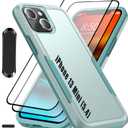 for iPhone 13 Mini 5.4 Inch Double Layer Hybrid Military Grade Rugged Shock Resistant Drop Case with 1 PCS Magnetic Car Mount and 2 PCS HD Tempered Glass Screen Protector (Green)