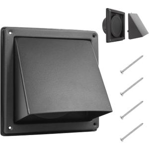 FRESH SPEED 4 Inch Black Dryer Vent Cover Outside Stainless Steel Wall Vent with Removable Cover and Bird Screen Mesh RAL9011