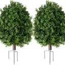 QCQHDU Artificial Boxwood Topiary Ball Bush for Outdoor, 26.8" Fake Trees Evergreen Plants with Ground Spike,UV Resistant Faux Greenery Shrubs for Indoor,Garden,Yard,Front Porch,Patio Decor,Set of 2