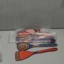 Pakkawood Blue Wooden Kitchen Utensil Set, 7-Piece Cooking Spoons, Non-Stick Colorful Serving Tools with Decorative Pattern