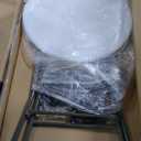 4 Set 32" High Top Cocktail Tables for Parties White Round Folding Bar Height Table with Removable Legs and 32 x 43 Inch Black Spandex Stretch Table Covers