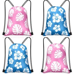Yiyiring 30 Pcs Hawaiian Drawstring Bags Bulk 12 x 10 Inch Hibiscus Party Favors Bags Hawaii Themed Party Favors Decor for Kids Birthday Baby Shower Summer Holiday Supplies(Classic Hibiscus)