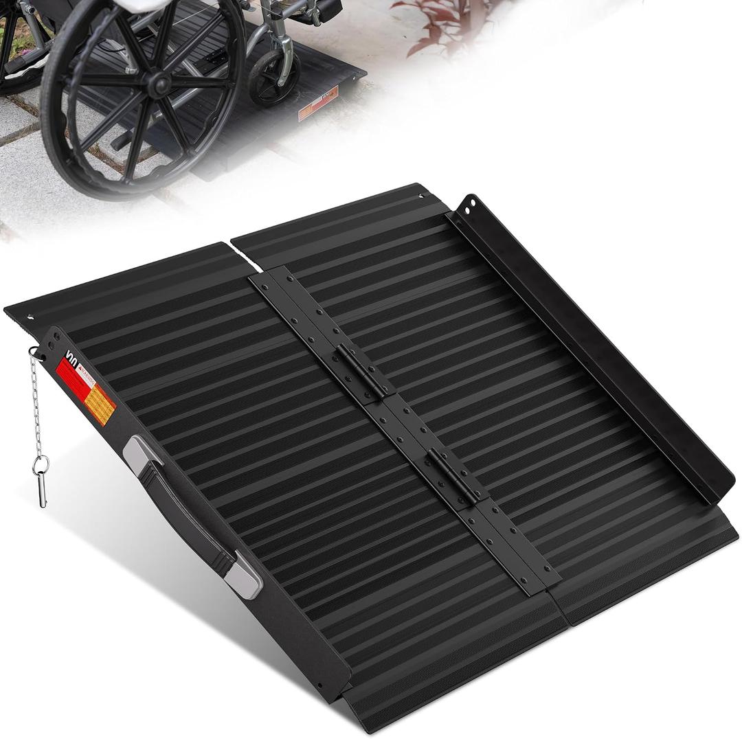 VNN Portable Wheelchair Ramp 2FT, Black Seamless Non-Slip Aluminum Ramps for Wheelchairs for Home, Handicap Wheelchair Ramps for Home Steps, Aluminum Loading Dock Plates