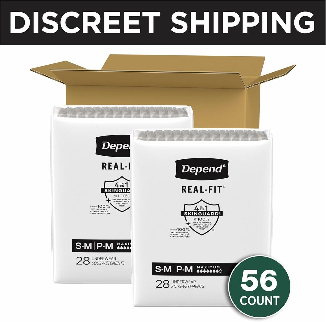 Depend Real Fit Adult Diapers, Incontinence Underwear for Men, Disposable, Maximum Absorbency, Large/Extra Large, Grey, 56 Count,  (Gray)