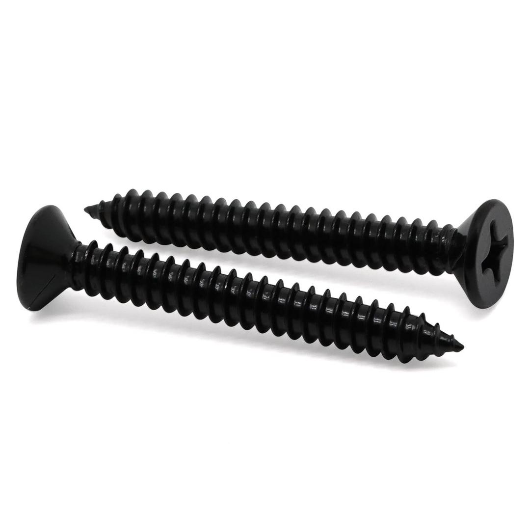 #10 x 1-1/2" Flat Head Self Tapping Screws Metal Drilling Screws 18-8 Stainless Steel 304 Black Finish 50 PCS