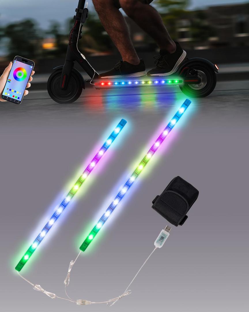 JUSJUBR Scooter Lights for Night Riding, App Control, LED Light Strips with Battery Box for Electric Scooters, Bikes