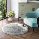 Latepis Gray Fluffy Circle Faux Fur Rug Round Rugs 4ft Sheepskin Rug for Bedroom Bedside Washable Rugs Soft Plush Shaggy Floor Carpet Luxury Home Decor (Grey)