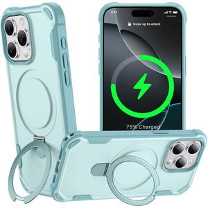 Designed for iPhone 16 Pro Case with Magnetic Stand [Military Drop Protection][Compatible with Magnet] Shockproof 16 Pro Phone Case with Ring Holder, Green