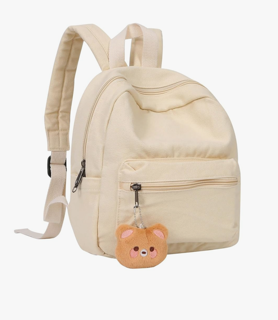 Phaoullzon Girls Mini Backpack Purse for Women Kids Canvas Small Casual Daypack Tiny Cute Travel Bag,Beige