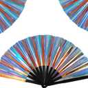 Boots on The Ground Fan,2025 New Large Holographic Folding Hand Fan Line Dance Popping Fans,Boots on The Ground Hand Fans,Folding Hands Classic Style FanBamboo Ribs Hands Held Chinese (Blue)