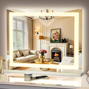 FENCHILIN Vanity Mirror with Lights, 22" x 19" Backlit + Front Lit Hollywood Makeup Mirror LED Strip with 3 Colors Modes Smart Touch for Dressing Room & Bedroom White