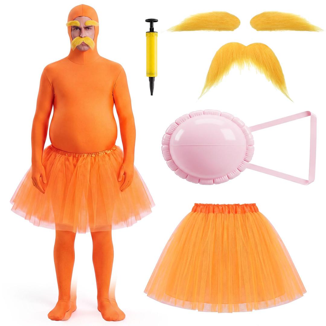 Halloween 6 Pcs Yellow Mustache and Eyebrows Costume Set Orange Bodysuit M