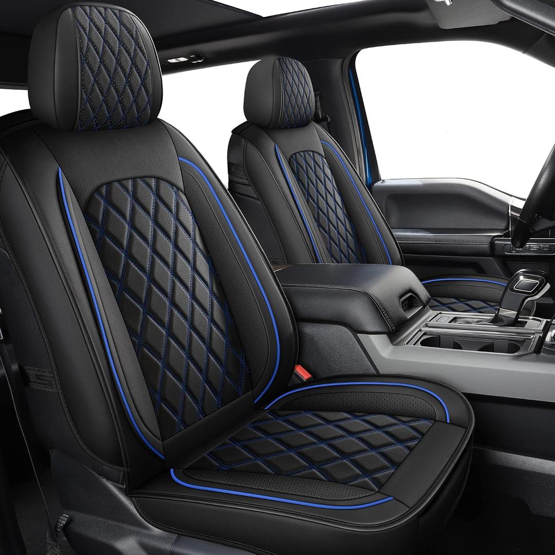 MIROZO Seat Covers Full Set, Car Seat Covers Blue Faux Leather Seat Covers Automotive Seat Covers Car Seat Protector for SUV Pick-up Truck Sedan,Driver Seat Cover Universal Fit (Black and Blue)