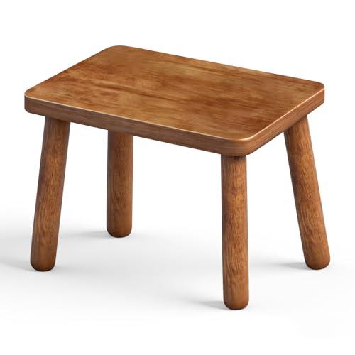QIANBAIYI Wooden Step Stool 9.3 inch, Non-Slip One Step Stool for Adults, 450 LBS Heavy Duty Capacity, Easy Assembly Nightstand Stool for Bedroom Bathroom Kitchen, Light Walnut