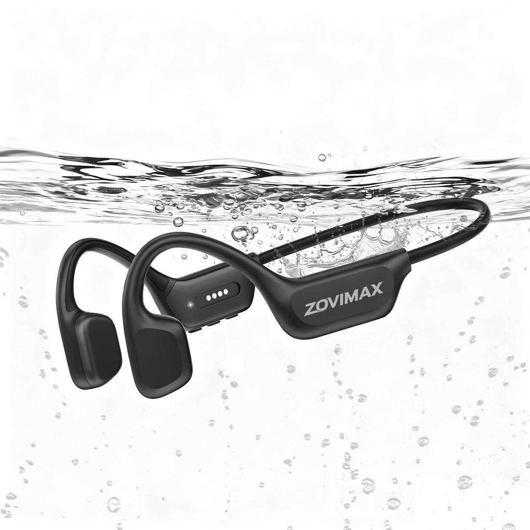 ZOVIMAX Bone Conduction Headphones, IPX8 Waterproof Swimming Headphones, Open Ear Headphones with MP3 Mode 8GB Memory Up to 12 Hours Playtime, Bluetooth 6.0 Earbuds Secure Fit for Running and Fitness