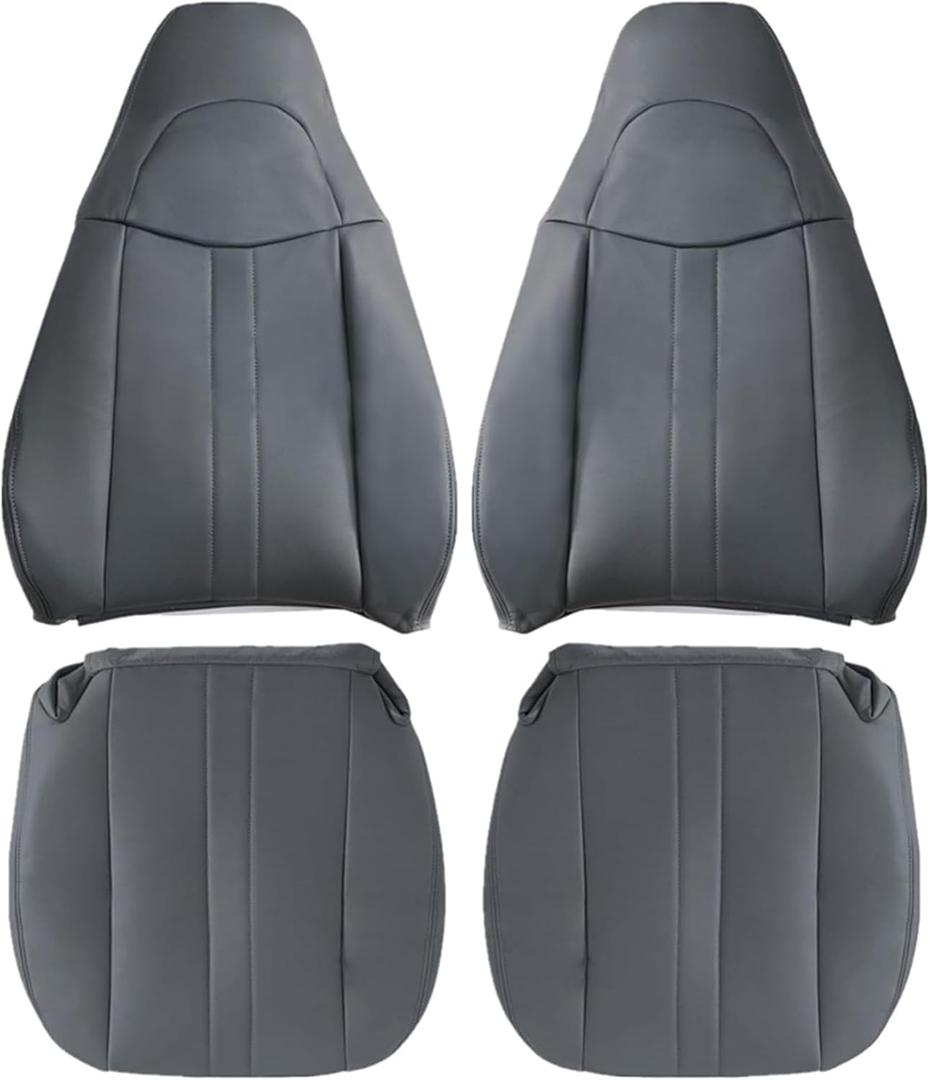 Priprilod Gray Leather Driver and Passenger Bottom & Top Lean Back Replacement Seat Cover Fit for Chevy Express GMC Savana 1500 2500 3500 2003 2004 2005 2006 2007 2008 2009 2010 2011 2012 2013 2014