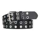 macoking Womens Belts for Jeans, Studded Double Grommets Leather Black Belt Women Men-L