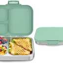 Howeemo Stainless Steel Bento Box Kids, Leak Proof Metal Bento Lunch Box, 3 Compartments 304 Stainless Steel Bento Lunch Containers for School and Office, Dishwasher Safe, BPA-Free(Green)