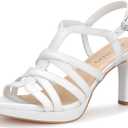 Women's Strappy Plaform Heels,Ankle Strap Stiletto High Heels with Round Toe & Slip-Resistant Sole for Wedding,Party,Evening Dress (8, White Pu)
