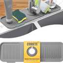 COBETE Kitchen Sink Splash Guard, 5Slope 17.7in Faucet Mat Splash Catcher, Handle Drip Catcher Tray, Multipurpose for Kitchen Dish Drying Mats Sponge Holder and Bathroom Countertop Protect