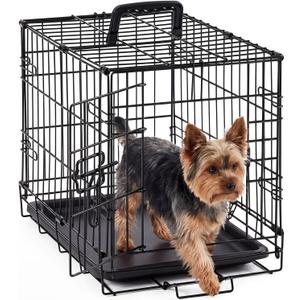 DUMOS Dog Crate, 18 Inch Small Single Door Dog Cage with Plastic Leak-Proof Pan Tray, Folding Metal Wire Pet Kennel for Indoor, Outdoor, Travel, Black