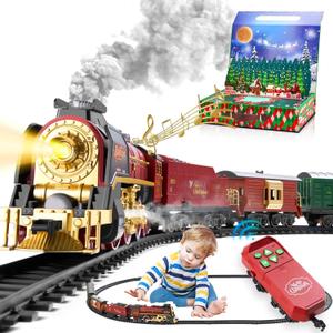 Train Set with Gift Case and Remote Control, Train Toys with Smoke, Light and Sound, Christmas Train Sets for Around The Tree, Toy Train Set for 3 4 5 6 7 8+ Years Old Boys Toddlers Gifts