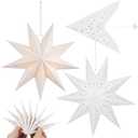 3PCS Christmas Paper Star Lantern, Lampshade 3D Paper Star Hanging Decoration Light Papers Lantern (White)