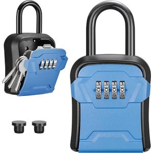 Puroma Lock Box, Key Lock Box Wall Mount & Portable Combination Lockbox with Resettable Code, Security Lockbox for Outside House Keys, Apartment Realtors Spare Keys Storage (1 Pack, Blue)