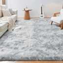 Area Rugs 9x6 for Living Room, Ultra Soft Nursery Rugs for Bedrooms, 9x6 Fluffy Kids Carpet with 0.4" Thick Non-Slip Backing, Long Pile Shag Carpet, Fuzzy, Shaggy, Tie-dye Light Grey