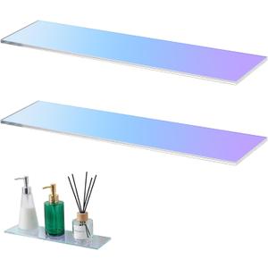 Leinuosen 2 Pcs Iridescent Acrylic Medicine Shelves, Replacement Cabinet Shelves for Bathroom, Living Room, Kitchen, Wall Mounted and Hanging, 1 cm Thick (13 Inch)