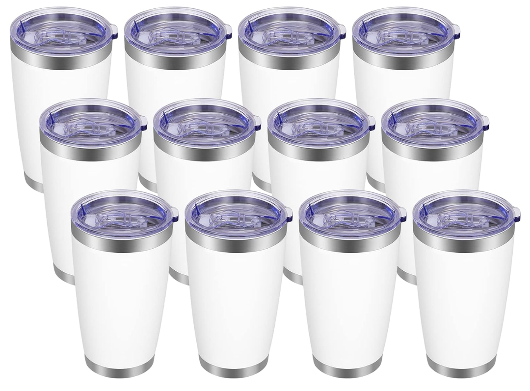 VEGOND 20oz Tumbler Stainless Steel Tumbler Cup with Lid And Straw Vacuum Insulated Double Wall Travel Coffee Mug(White 6 Pack)