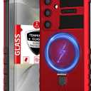 for Samsung Galaxy S24 Plus Case Compatible Wireless Charging Magnetic,with Screen Protector,for S24+Plus Phone Case with Stand Ring Military Grade Shockproof Heavy Duty Protection Red