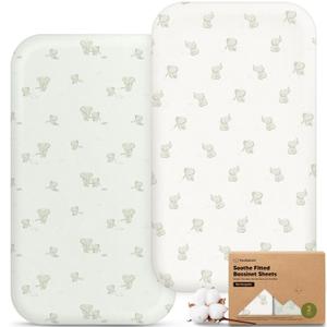 2-Pack Organic Bassinet Sheets for Boys, Girls - 100% Cotton Rectangle Baby Bassinet Mattress Sheets Compatible with Baby Delight Dreamer Bedside Sleeper 32"x21", Soft & Breathable (Elly)