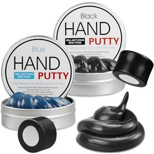 Arfun 2 Pack Magnetic Slime Putty with Magnet, Soft Magic Slime Hand Putty Fidget Game Stress Relief Thinking Educational Toy with Magnet Gifts for Boys Girls Adults(Blue, Black)