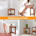 Shower Foot Rest 15 in, Acacia Shower Stool for Shaving Legs,Corner Bath Shower Bench with Starage Shelf for Inside Small Shower Spaces