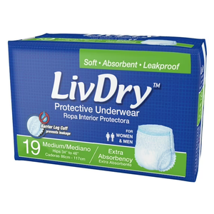 LivDry M Overnight Adult Diapers for Women and Men, Incontinence Underwear, Medium, 68-Pack
