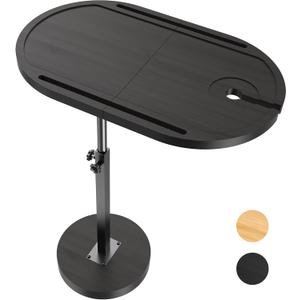 NiHome Bamboo Large Swivel TV Tray Table with Thickened Stable Non-Tipping Base, Adjustable Height Couch End Table Tray 360° Rotating for Bedside Sofa Bathtub Side Balcony (Black)